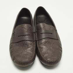 Pre Owned Gucci GG Interlock Size 43 Brown Leather Loafers
