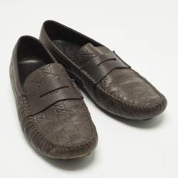 Pre Owned Gucci GG Interlock Size 43 Brown Leather Loafers