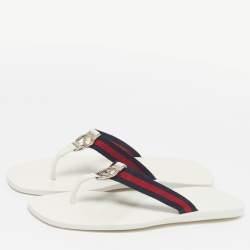 Pre Owned Gucci Interlocking G Size 44 White Leather Thong Flats