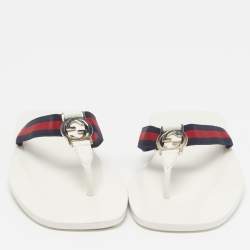 Pre Owned Gucci Interlocking G Size 44 White Leather Thong Flats