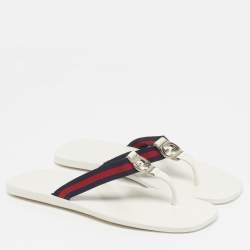 Pre Owned Gucci Interlocking G Size 44 White Leather Thong Flats