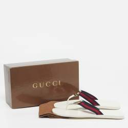 Pre Owned Gucci Interlocking G Size 44 White Leather Thong Flats