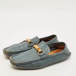 Pre Owned Gucci Horsebit Size 42.5 Blue Leather Slip On Loafers
