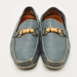 Pre Owned Gucci Horsebit Size 42.5 Blue Leather Slip On Loafers