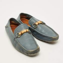 Pre Owned Gucci Horsebit Size 42.5 Blue Leather Slip On Loafers