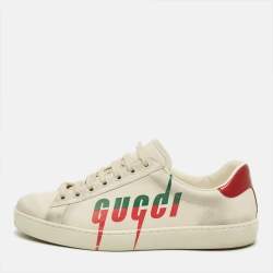 مملوكة مسبقًا Gucci Ace Blade Size 40.5 White Leather Lace Up Sneakers