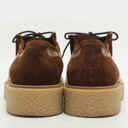 Pre Owned Gucci Menen Size 43.5 Brown GG Canvas and Suede Derby Shoe