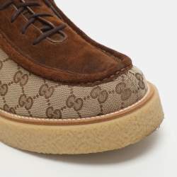 Pre Owned Gucci Menen Size 43.5 Brown GG Canvas and Suede Derby Shoe