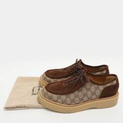 Pre Owned Gucci Menen Size 43.5 Brown GG Canvas and Suede Derby Shoe