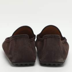 Pre Owned Gucci Web Size 42 Brown Suede Penny Loafers
