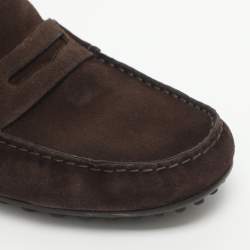 Pre Owned Gucci Web Size 42 Brown Suede Penny Loafers
