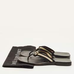 مملوكة مسبقًا Gucci Vintage Size 38 Black/White Web Tape Logo Flat Thong Sandals