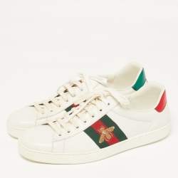 مملوكة مسبقًا حذاء رياضي غوتشي جلد أبيض ونقشة جلد الأفعى أربطة مقاس 36