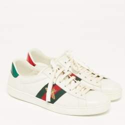 مملوكة مسبقًا حذاء رياضي غوتشي جلد أبيض ونقشة جلد الأفعى أربطة مقاس 36