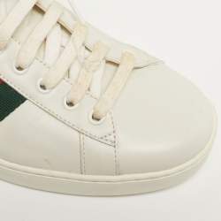 مملوكة مسبقًا حذاء رياضي غوتشي جلد أبيض ونقشة جلد الأفعى أربطة مقاس 36