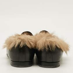 Pre Owned حذاء غوتشي برينستاون فرو جلدي أسود مزين هورسبيت سليب أون مقاس 44