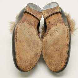 Pre Owned حذاء غوتشي برينستاون فرو جلدي أسود مزين هورسبيت سليب أون مقاس 44