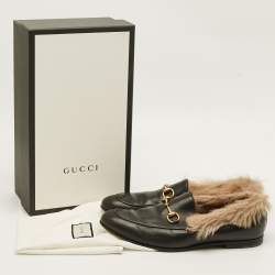 Pre Owned حذاء غوتشي برينستاون فرو جلدي أسود مزين هورسبيت سليب أون مقاس 44