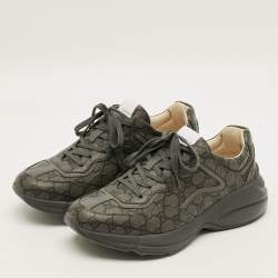 Pre Owned حذاء رياضي غوچي ريتون أربطة قماش كانفاس وجلد رمادي مقاس 44.5