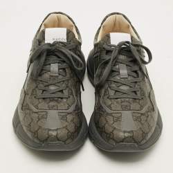 Pre Owned حذاء رياضي غوچي ريتون أربطة قماش كانفاس وجلد رمادي مقاس 44.5