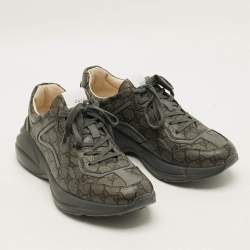 Pre Owned حذاء رياضي غوچي ريتون أربطة قماش كانفاس وجلد رمادي مقاس 44.5