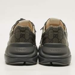 Pre Owned حذاء رياضي غوچي ريتون أربطة قماش كانفاس وجلد رمادي مقاس 44.5