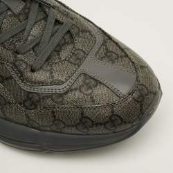 Pre Owned حذاء رياضي غوچي ريتون أربطة قماش كانفاس وجلد رمادي مقاس 44.5