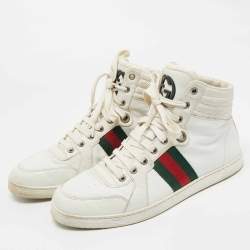 مملوكة مسبقًا Gucci Vintage Web Detail Size 41 White Leather High Top Sneakers