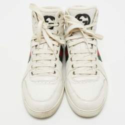 مملوكة مسبقًا Gucci Vintage Web Detail Size 41 White Leather High Top Sneakers