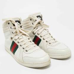 مملوكة مسبقًا Gucci Vintage Web Detail Size 41 White Leather High Top Sneakers