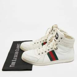 مملوكة مسبقًا Gucci Vintage Web Detail Size 41 White Leather High Top Sneakers