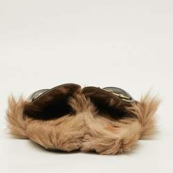 Pre Owned Gucci Princetown Size 43.5 Black Fur And Leather Mules
