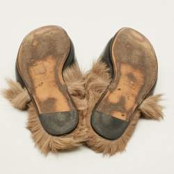 Pre Owned Gucci Princetown Size 43.5 Black Fur And Leather Mules