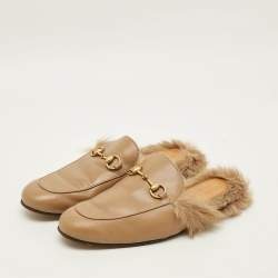 Pre Owned صندل سلايد غوتشي برينستون فرو وجلد عنابي مقاس 41