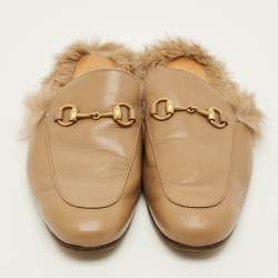 Pre Owned صندل سلايد غوتشي برينستون فرو وجلد عنابي مقاس 41