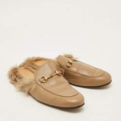 Pre Owned صندل سلايد غوتشي برينستون فرو وجلد عنابي مقاس 41