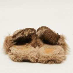 Pre Owned صندل سلايد غوتشي برينستون فرو وجلد عنابي مقاس 41