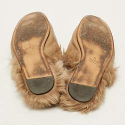 Pre Owned صندل سلايد غوتشي برينستون فرو وجلد عنابي مقاس 41