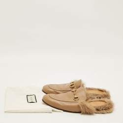 Pre Owned صندل سلايد غوتشي برينستون فرو وجلد عنابي مقاس 41