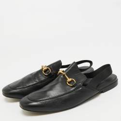 Pre Owned Gucci Horsebit Size 43.5 Black Leather Slingback Mules