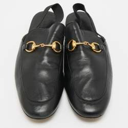 Pre Owned Gucci Horsebit Size 43.5 Black Leather Slingback Mules