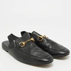 Pre Owned Gucci Horsebit Size 43.5 Black Leather Slingback Mules
