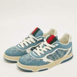 Pre Owned Gucci Re-Web Size 45 Blue GG Denim Low Top Sneakers