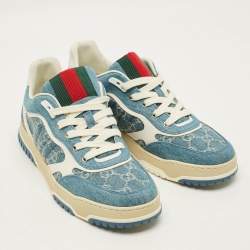 Pre Owned Gucci Re-Web Size 45 Blue GG Denim Low Top Sneakers