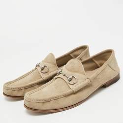 Pre Owned Gucci Horsebit Size 46 Beige Suede Slip On Loafers