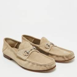 Pre Owned Gucci Horsebit Size 46 Beige Suede Slip On Loafers