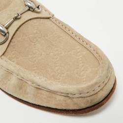 Pre Owned Gucci Horsebit Size 46 Beige Suede Slip On Loafers