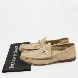Pre Owned Gucci Horsebit Size 46 Beige Suede Slip On Loafers