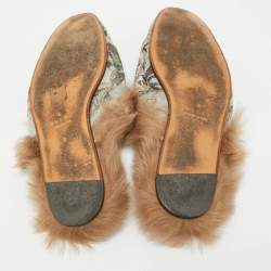 Pre Owned Gucci Princetown Size 43 Multicolor Canvas and Fur Mules