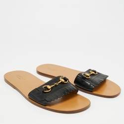 Pre Owned Gucci Horsebit Size 43 Navy Blue Leather Flat Slides 